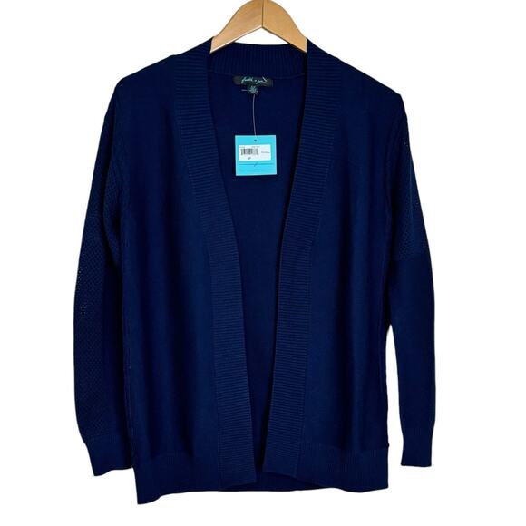Faith & Zoe Navy Blue Open Front Cardigan Open Stitch Detailing NEW Size Small - Picture 1 of 8